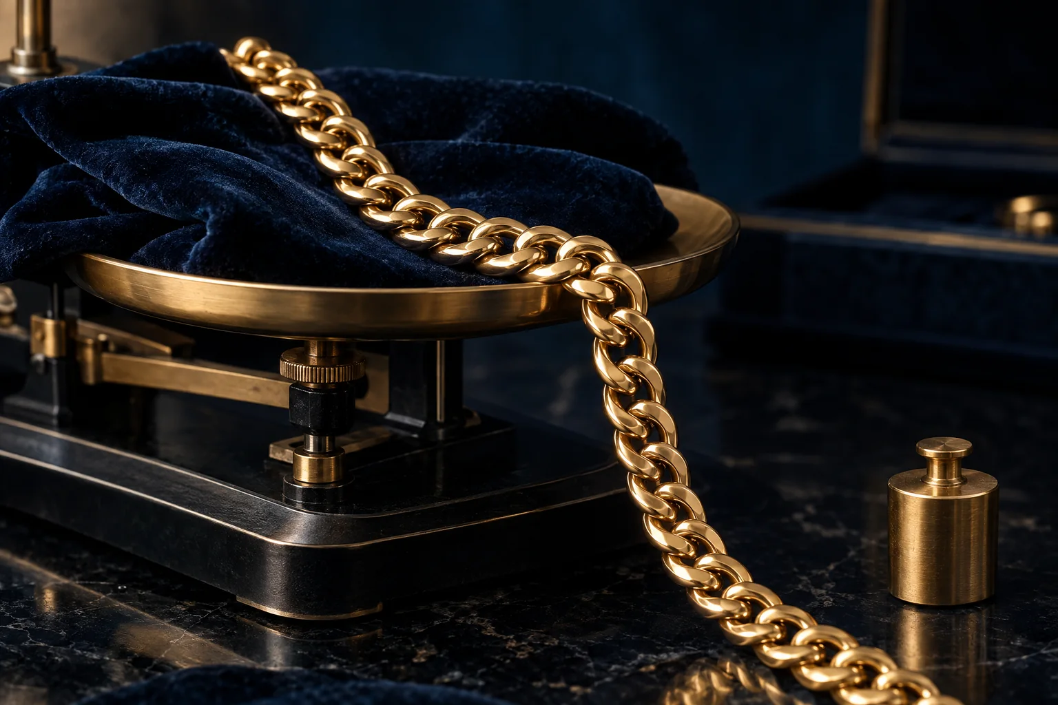 Goldkette auf einer Präzisionswaage